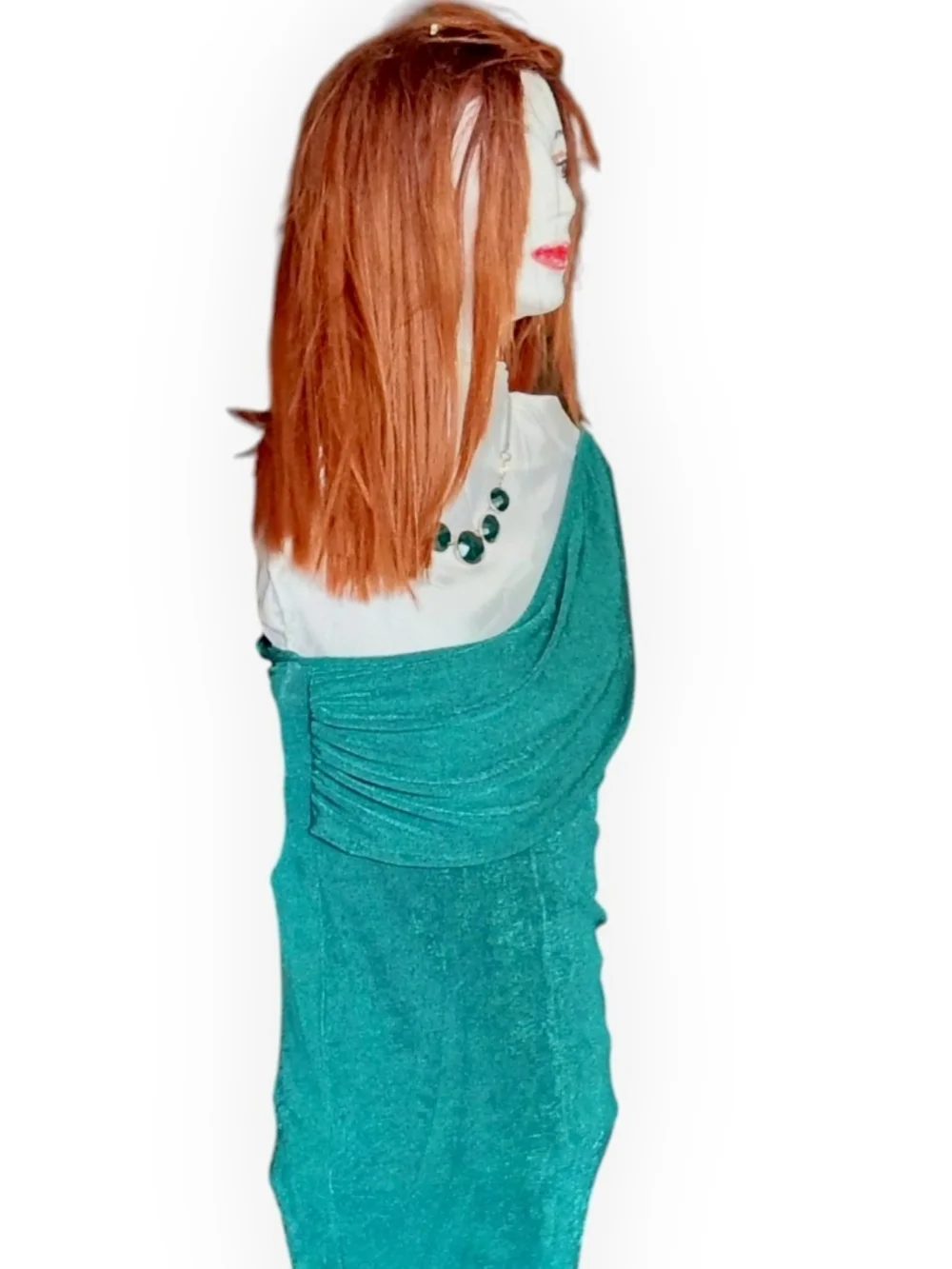 One-Shoulder Teal Evening Dress for Women - Picture 5 of 13